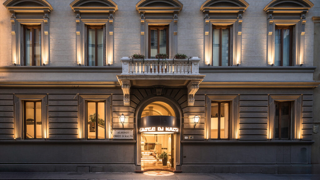 Meeting point at Hotel Croce di Malta in Florence where guests meet WSET guide Gabriele to begin the Carmignano Hidden Treasure Tour from Florence.