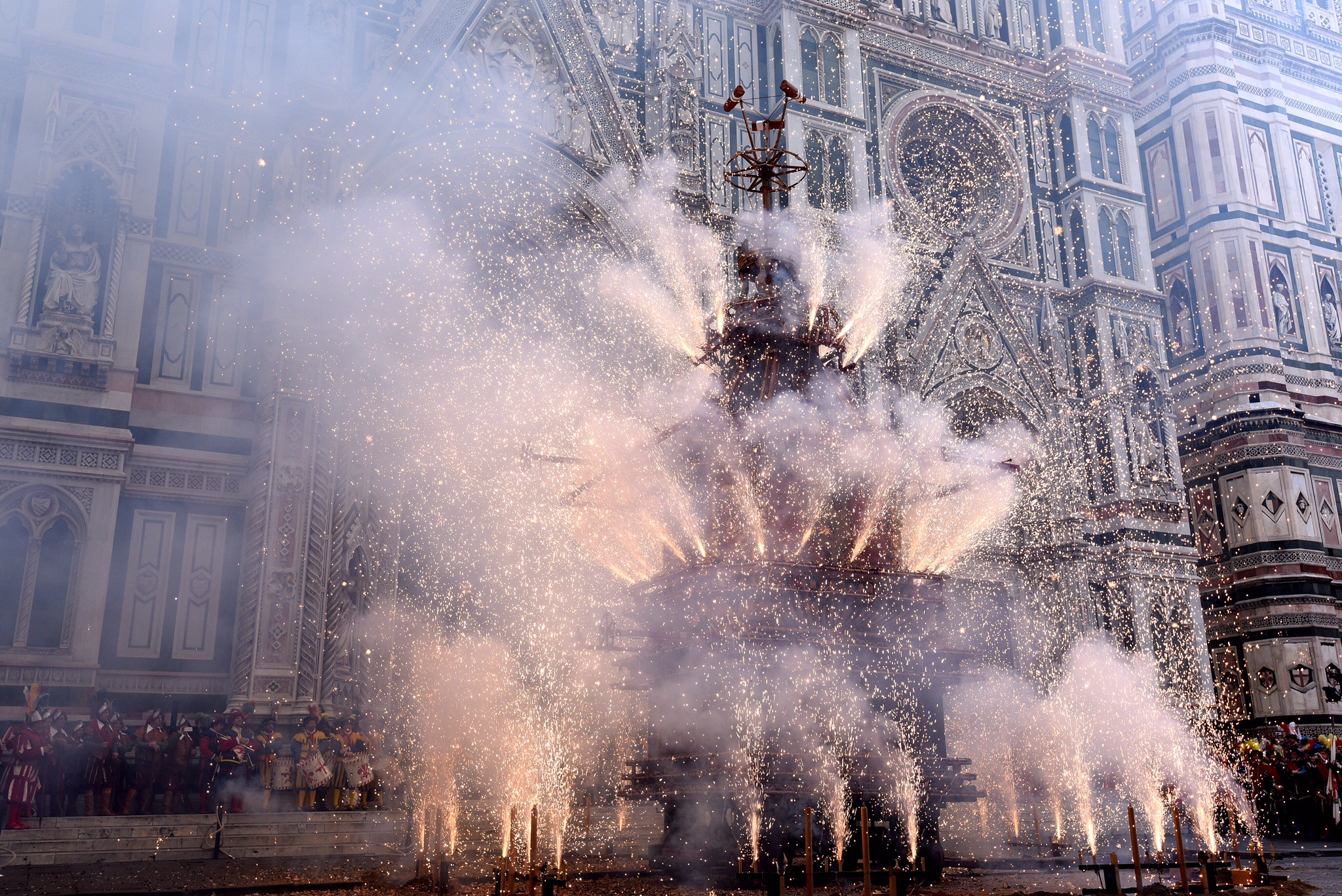 Scoppio del Carro fireworks in front of Florence’s Duomo on Easter Sunday.