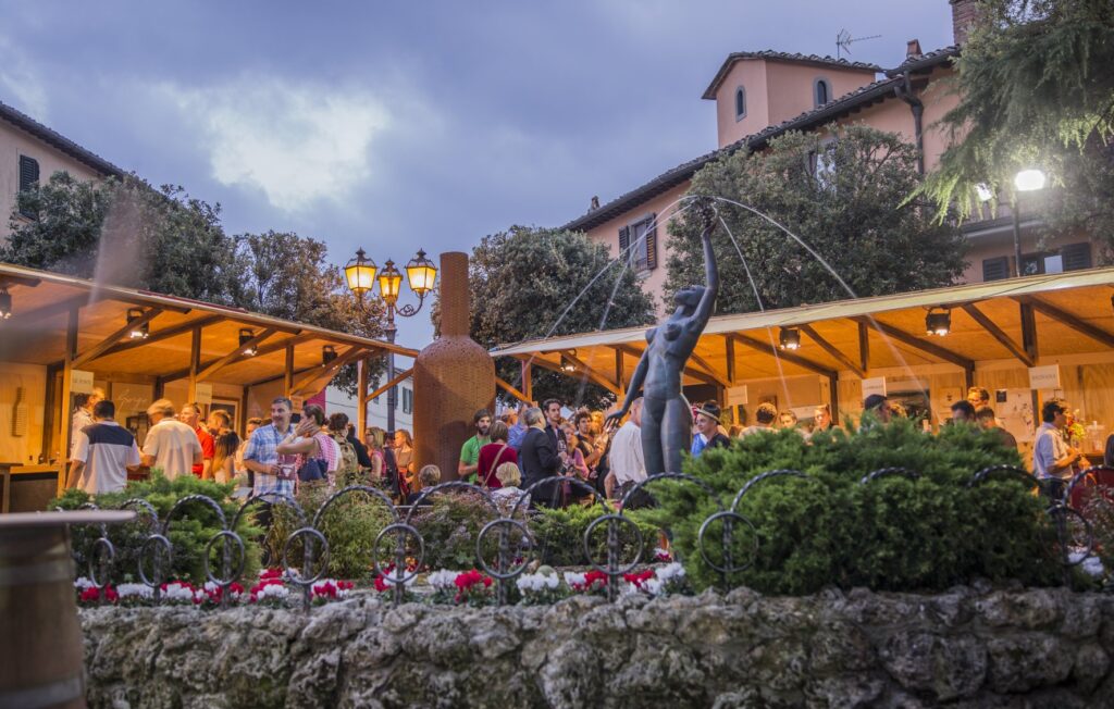 in Chianti: Chianti Classico producers pouring in the village piazza (September)