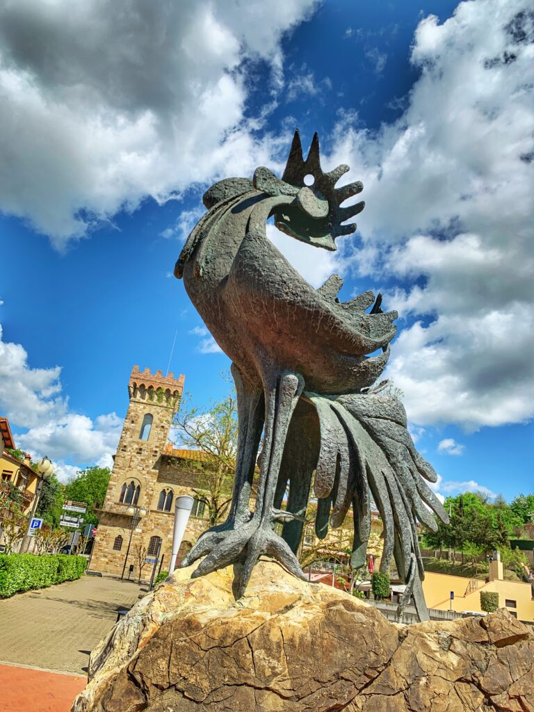 The statue of the Black Rooster in Greve in Chianti